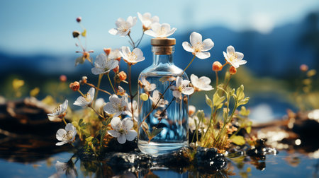 A bottle with flowers and a flower on it.の素材