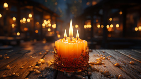 A candle that is lit up with the candles lit up.の素材