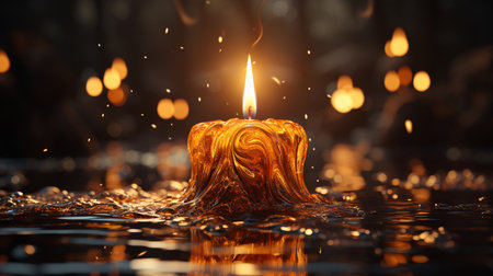 A candle that is lit up with the candles lit up.の素材