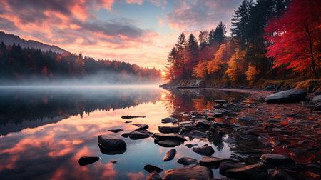 Colorful autumn season in morning.の素材