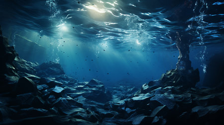 Dark blue ocean surface underwater.の素材