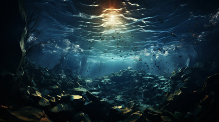 Dark blue ocean surface underwater.の素材