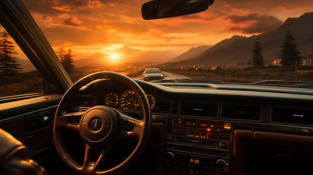 Driving during the sunset.の素材