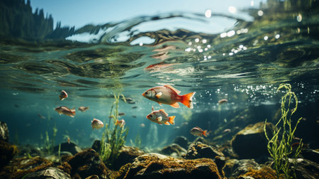 Fish in river. Underwater.の素材