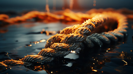 Knot on a rope, close-up. Problem concept.の素材