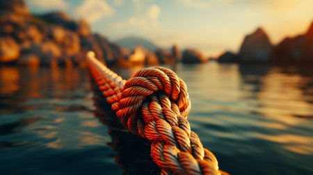 Knot on a rope, close-up. Problem concept.の素材