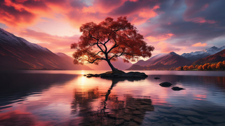Sunset from Wanaka Lake, New Zealand.の素材