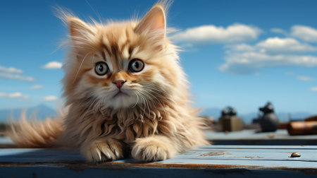 There is a cat that is sitting on a blue background.の素材