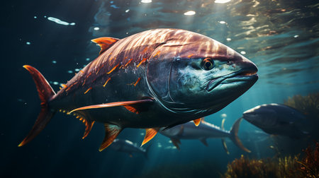 Underwater tuna fishes in a wild environment.の素材