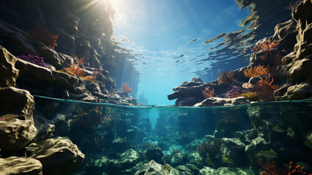 Underwater background deep blue sea and beautiful underwater.の素材