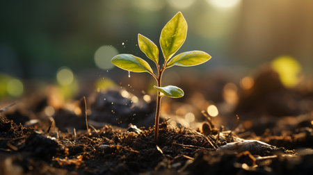young plant in soil.の素材