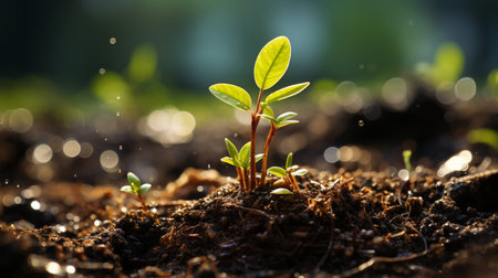 young plant in soil.の素材