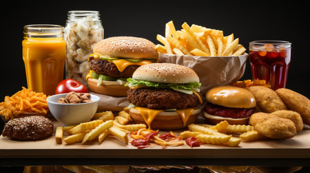 Set of fast food isolated background.の素材