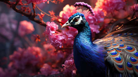 A peacock with a flower.の素材