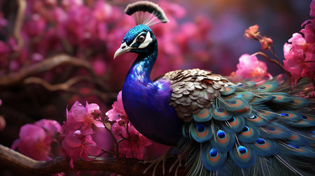 A peacock with a flower.の素材