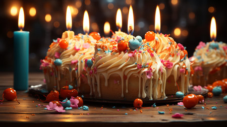 Birthday cake with candles Illustration.の素材