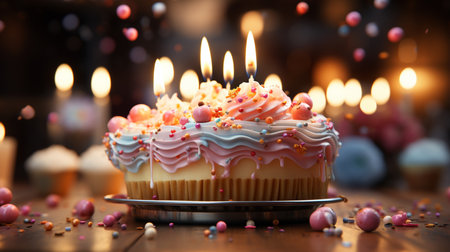 Birthday cake with candles Illustration.の素材