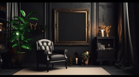 Modern dark home interior background with a frame mockup.の素材