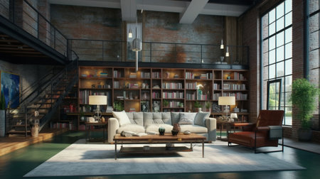 Modern home loft interior background.の素材