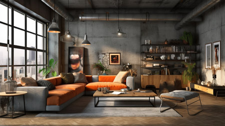 Modern industrial living room interior.の素材