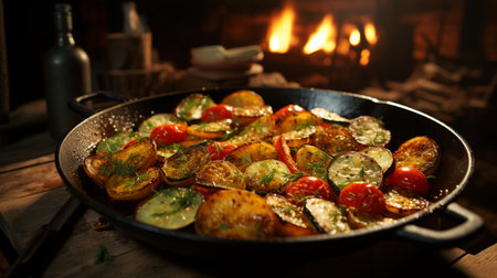 cooking meat in a pan Ratatouille.の素材