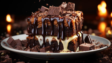 chocolate brownie with melted chocolate chips.の素材