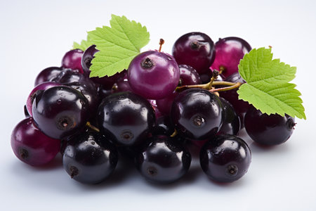 Black Currant isolated on white background. A high quality image created with generative Ai.の素材