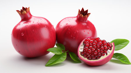 Pomegranate isolated on white background. A high quality image created with generative Ai.の素材