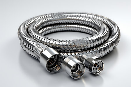 Braided Hose Pipe on white background. A high quality image created with generative Ai.の素材