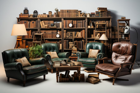 Used Library Furniture. A high quality image making by generative ai.の素材