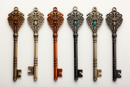 Industrial Keys on white background. A high quality image making by generative ai.の素材
