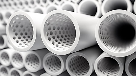 Perforated Pvc Pipes on white background. A high quality image making by generative ai.の素材