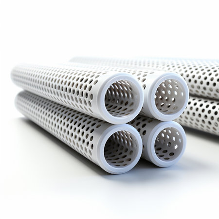 Plastic Perforated Tubes on white background. A high quality image making by generative ai.の素材