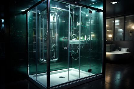 Tempered Glass Shower Enclosure. A high quality image making by generative ai.の素材