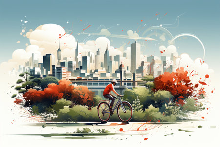 Bike, walk, ride illustration ,drawing style. A beautiful illustration by Generative Ai.の素材