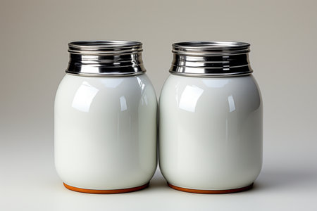 Aliminium Milk Cans on white background. A high quality image making by generative ai.の素材