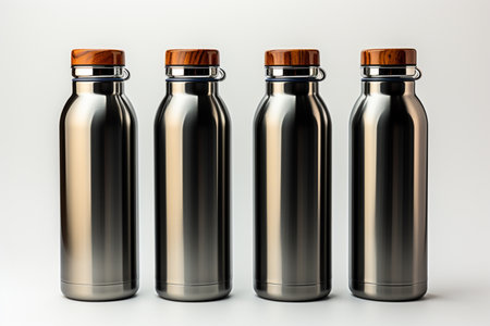 Stainless Steel Water Flasks on white background. A high quality image making by generative ai.の素材