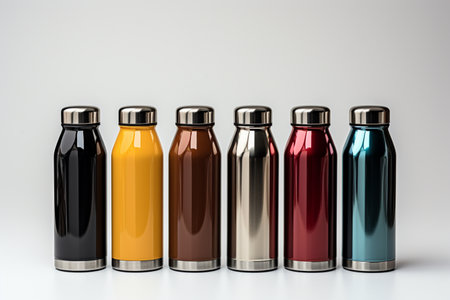 Stainless Steel Water Flasks on white background. A high quality image making by generative ai.の素材