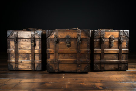 Antique Wooden Boxes on Black background. A high quality image making by generative ai.の素材