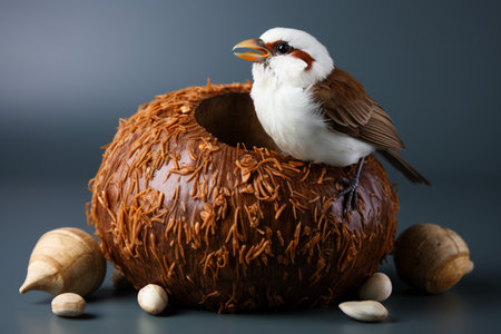 Coconut Bird Feeder on white background. A high quality image making by generative ai.の素材