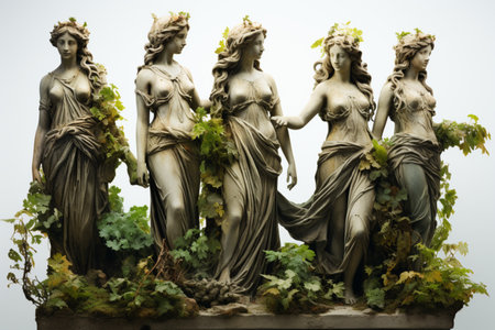 Stone Garden Statues on white background. A high quality image making by generative ai.の素材