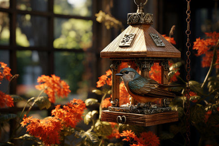 Wood Bird Feeder. A high quality image making by generative ai.の素材