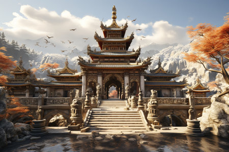 Temple 3d Model. A high quality image making by generative ai.の素材