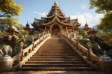 Teak Wood Temple. A high quality image making by generative ai.の素材