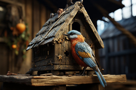 Wooden Bird House. A high quality image making by generative ai.の素材