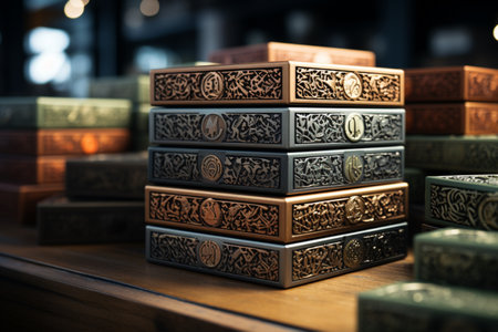 Wooden Card Boxes. A high quality image making by generative ai.の素材