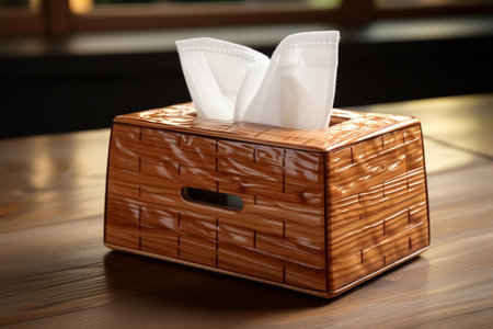 Wooden Tissue Box. A high quality image making by generative ai.の素材