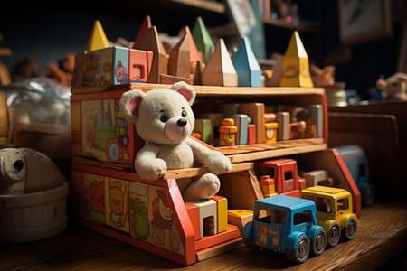 Wooden Toy Boxes. A high quality image making by generative ai.の素材
