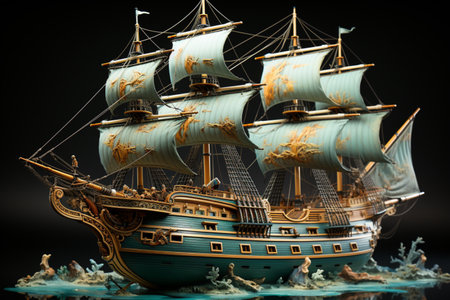 Wooden Model Ship. A high quality image making by generative ai.の素材