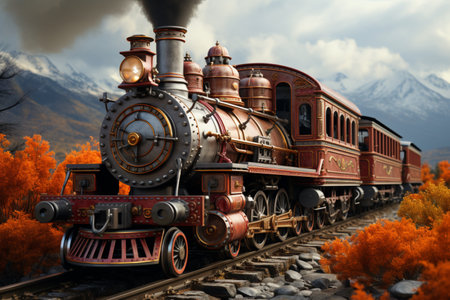 Wooden Train. A high quality image making by generative ai.の素材